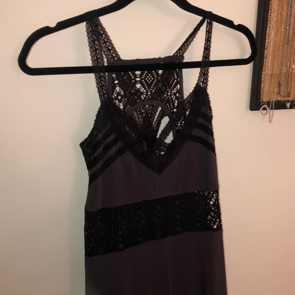 Lace-Trim Slip Dress in Charcoal and Black